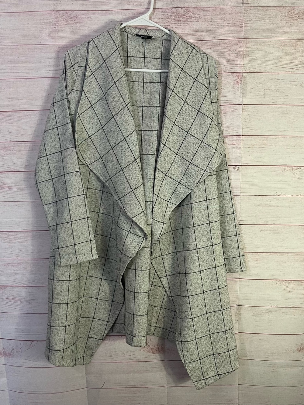 Lucca Black White Open Front Drape Pocket Cardigan Jacket Size Small
